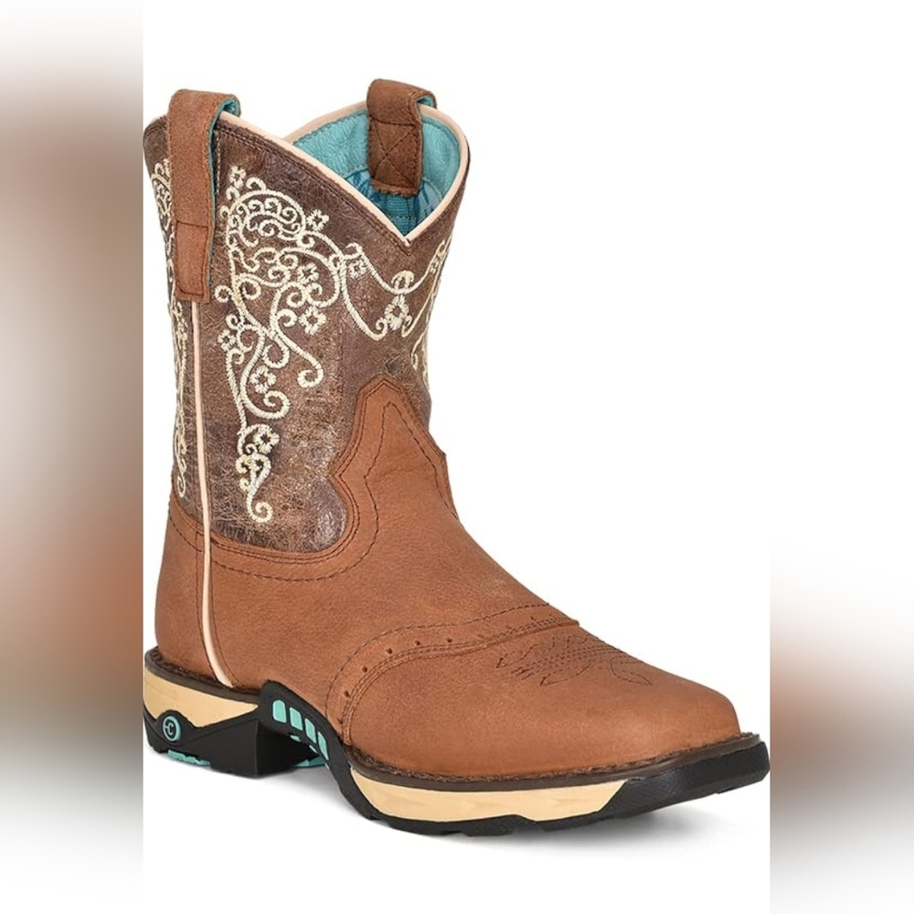 Corral Brown and Cream Embroidered Cowgirl Boots, Size 8 - Picture 2 of 10